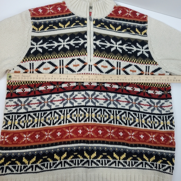 Izod Wool Blend Nordic Winter 1/4 Zip Knit Sweater Size LG Mens Snowflake - Picture 7 of 12